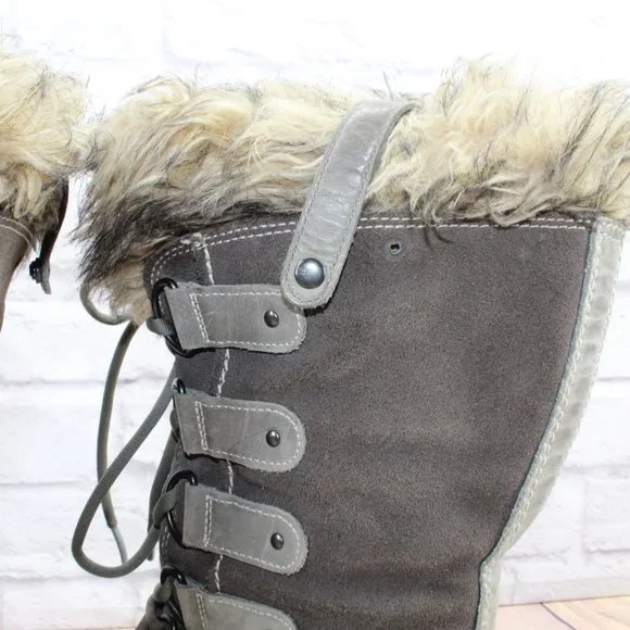 Sorel Joan of Artic Gray Suede Fur Trim Waterproof Winter Boots Size 9 - Picture 10 of 12